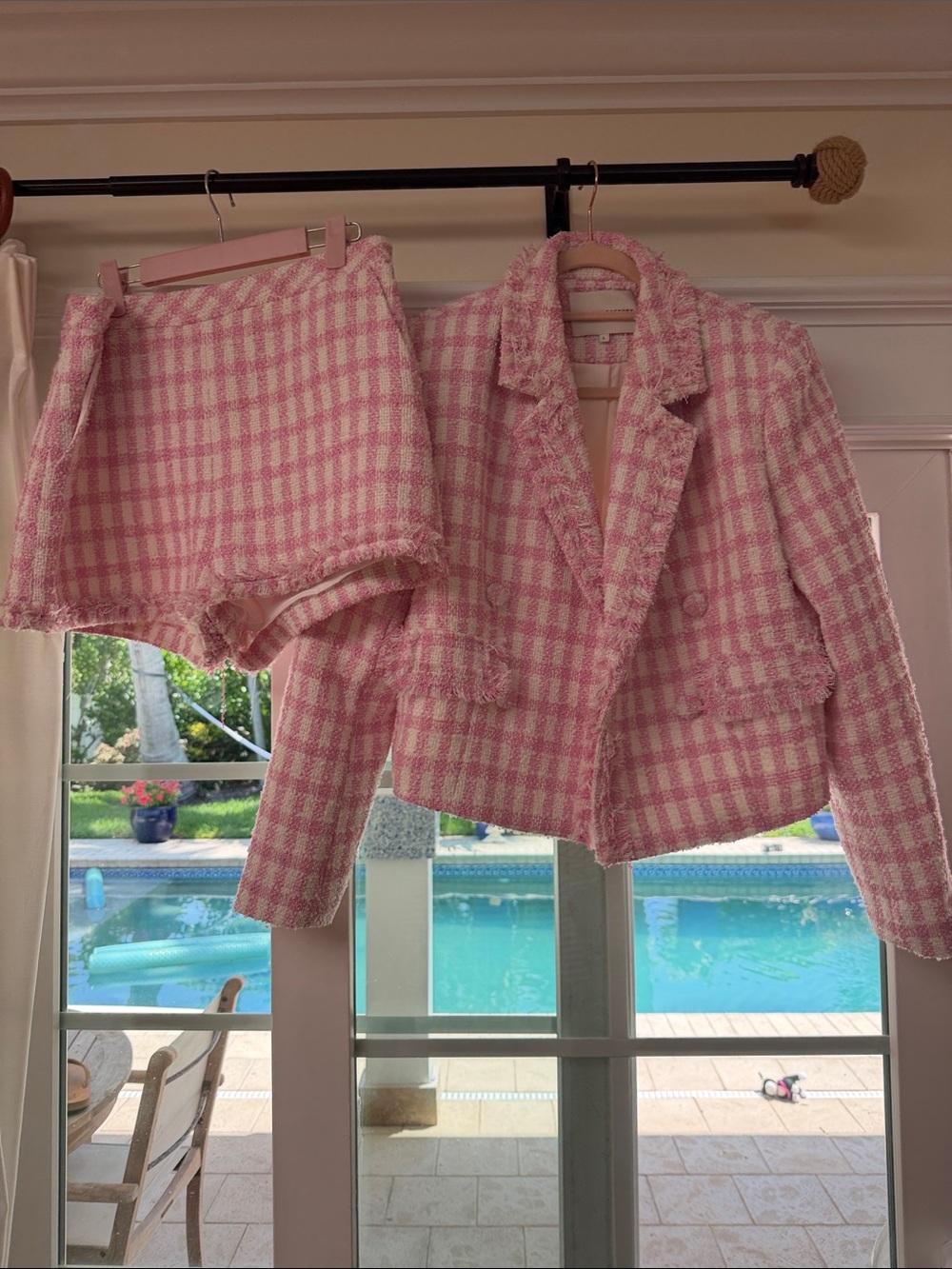 English Factory Pink Tweed Blazer & Skirt Set